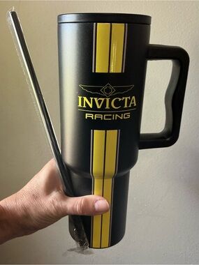 Invicta Black and Yellow Racing Travel Mug with Handle - 40 oz